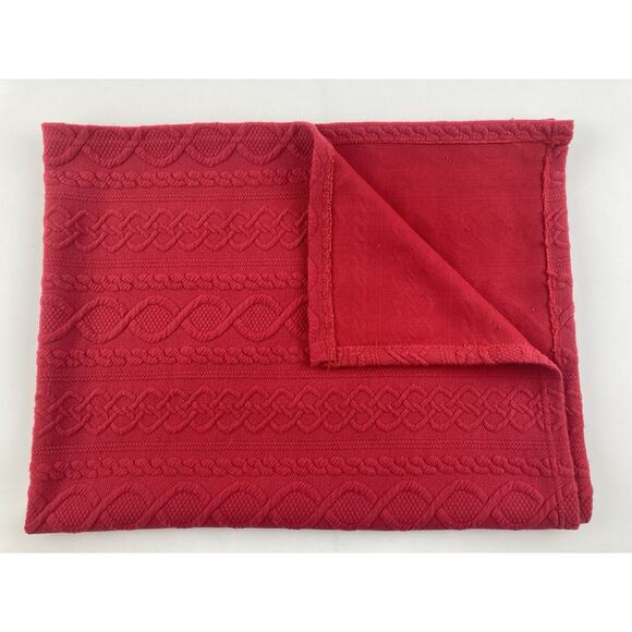 Red Cable Knit Baby Blanket Thin and Soft Unknown Brand 29 X 39” Twists Braids D - Picture 3 of 10